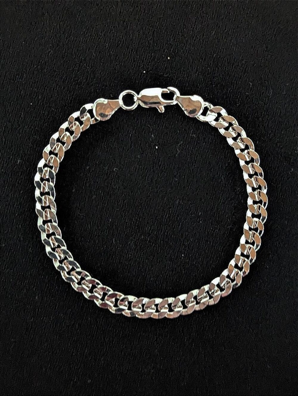 Sterling Silver 6mm Curb Cuban Link Chain Bracelet Flat Lay 8" Women's Men's